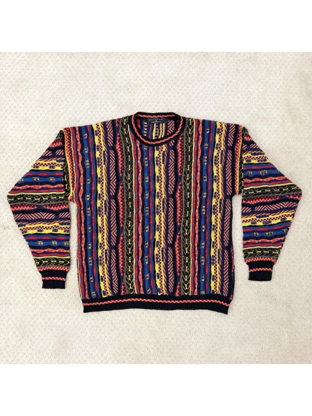 Protege Collection Colorful Knit Textured Sweater Coogi Style 90s Hip Hop Sz L